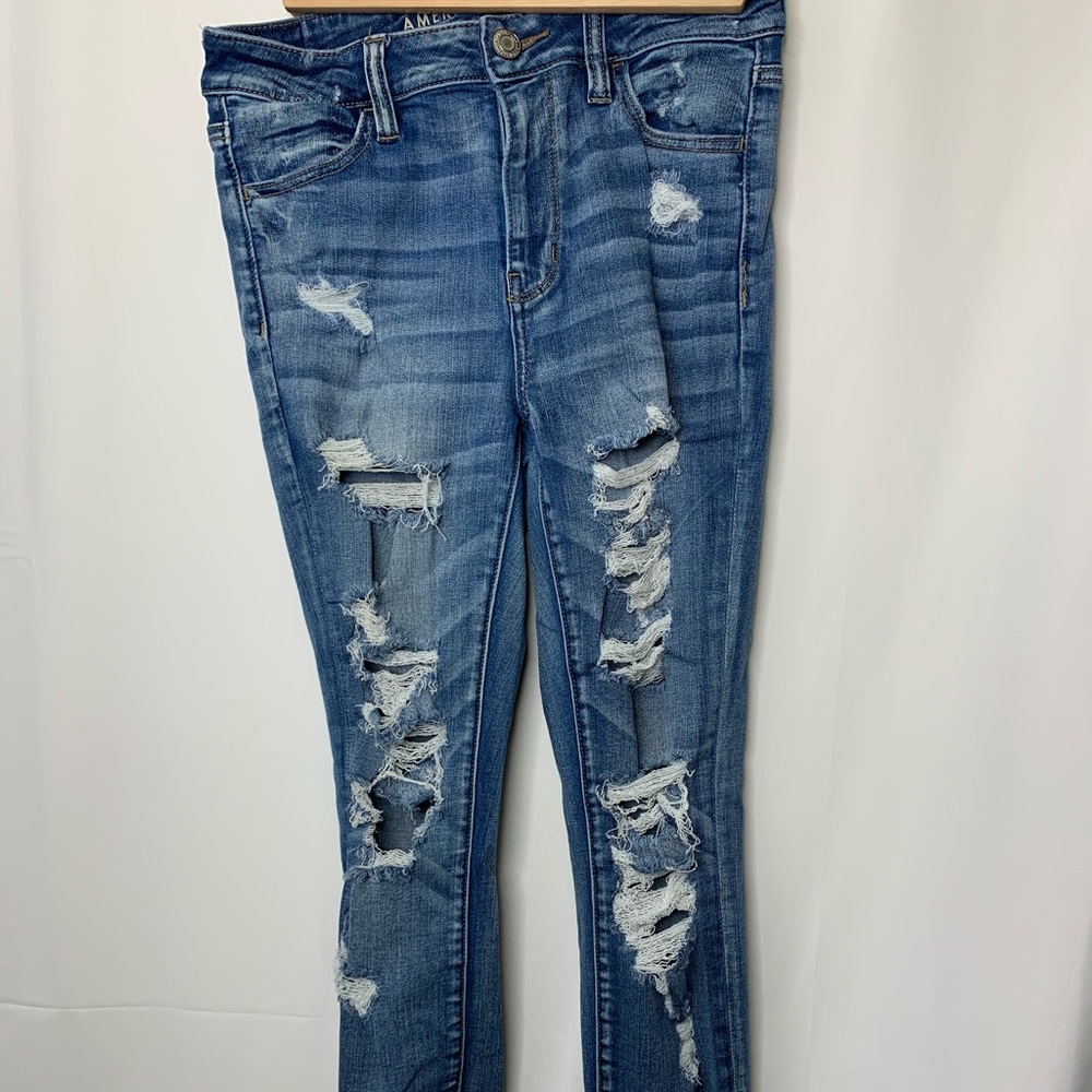 AEO Hi Rise Jegging Distressed Raw Step Hem 10 Reg